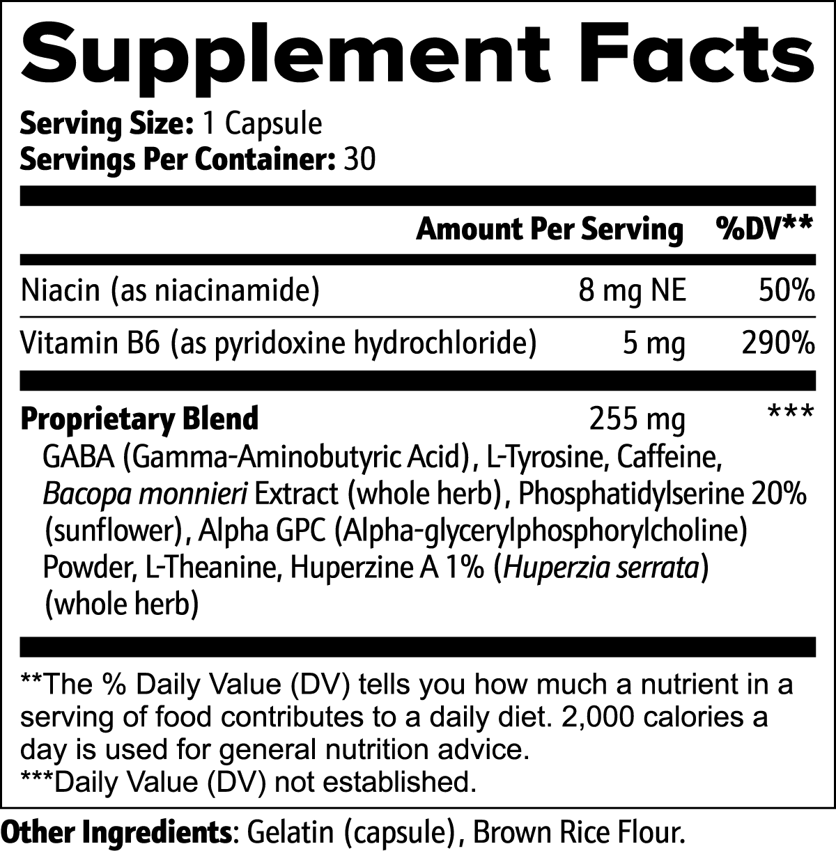 Cognitive Support supplement facts label